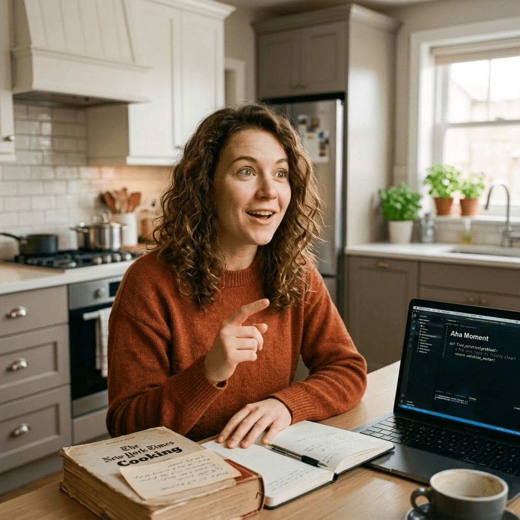 Person having aha moment in kitchen